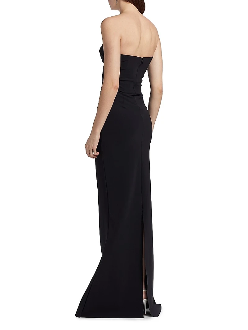 Grenawa Floral Beaded Strapless Gown