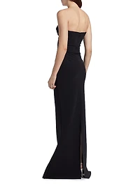 Grenawa Floral Beaded Strapless Gown