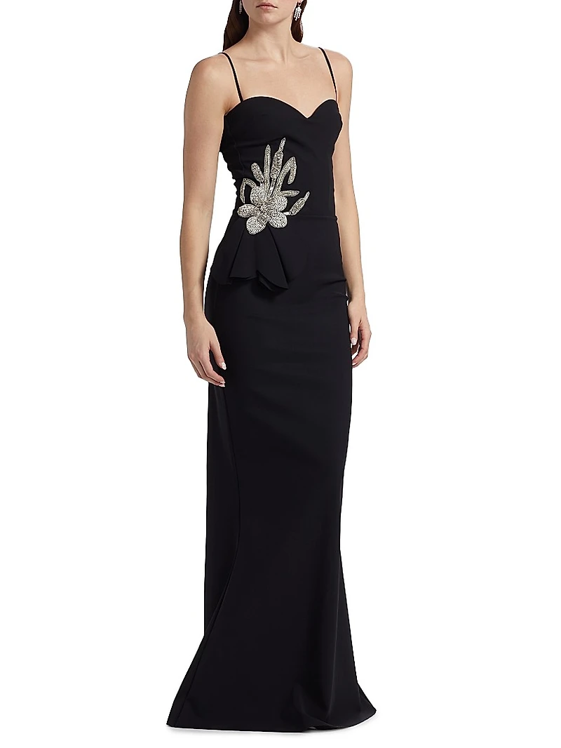 Grenawa Floral Beaded Strapless Gown