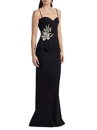 Grenawa Floral Beaded Strapless Gown