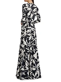 Riensen Floral Ruched V-Neck Gown