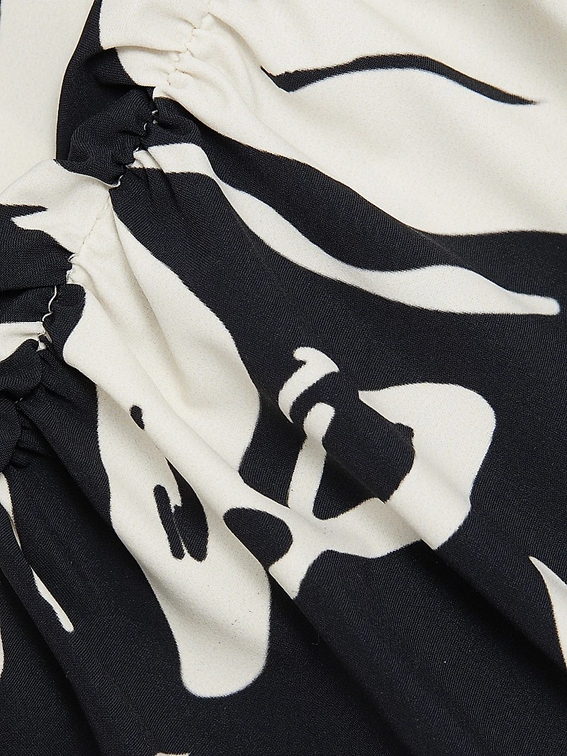 Riensen Floral Ruched V-Neck Gown