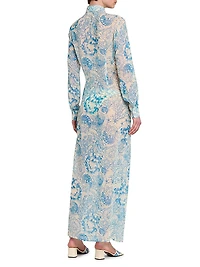 Underwater Gathered-Waist Maxi Shirtdress