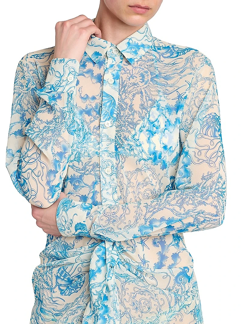 Underwater Gathered-Waist Maxi Shirtdress