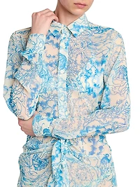 Underwater Gathered-Waist Maxi Shirtdress