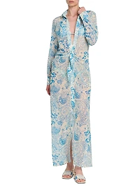 Underwater Gathered-Waist Maxi Shirtdress