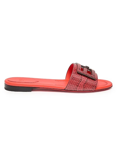 Baguette Snake-Embossed Leather Slides