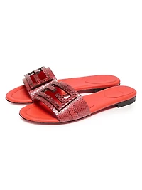 Baguette Snake-Embossed Leather Slides