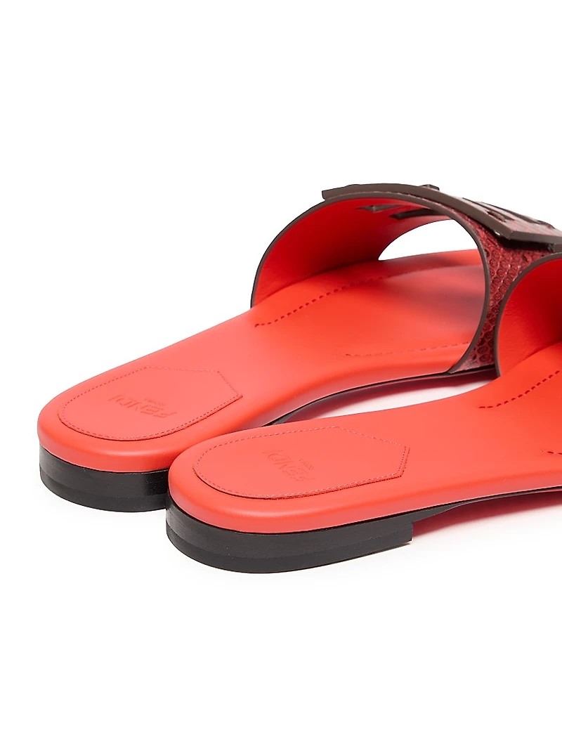 Baguette Snake-Embossed Leather Slides