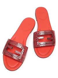 Baguette Snake-Embossed Leather Slides