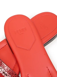 Baguette Snake-Embossed Leather Slides