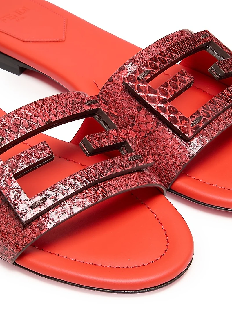 Baguette Snake-Embossed Leather Slides