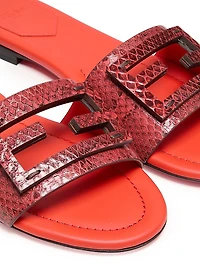 Baguette Snake-Embossed Leather Slides