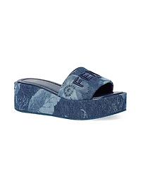 Sunshine Logo Denim Platform Slides