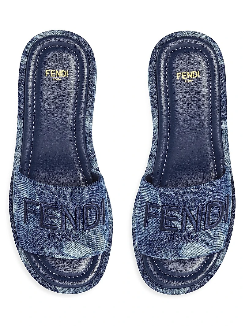Sunshine Logo Denim Platform Slides