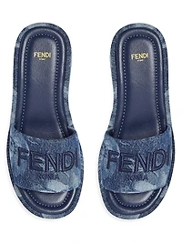 Sunshine Logo Denim Platform Slides