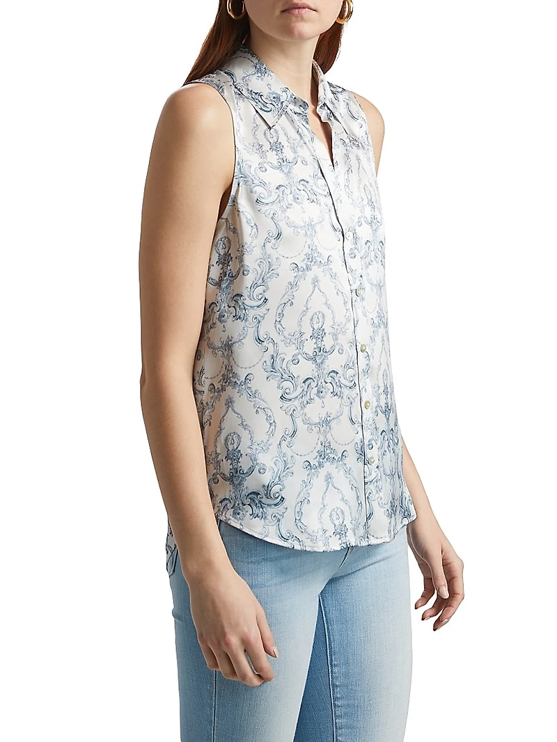 Emmy Printed Silk Sleeveless Blouse