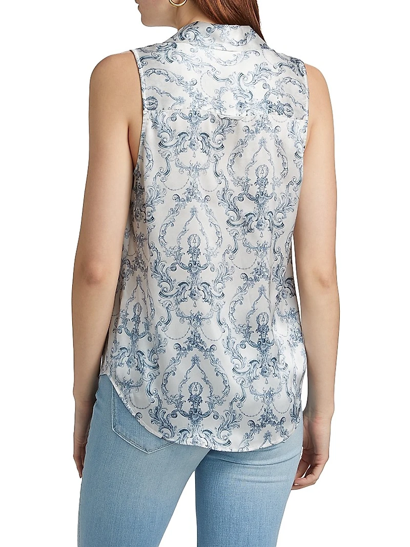 Emmy Printed Silk Sleeveless Blouse