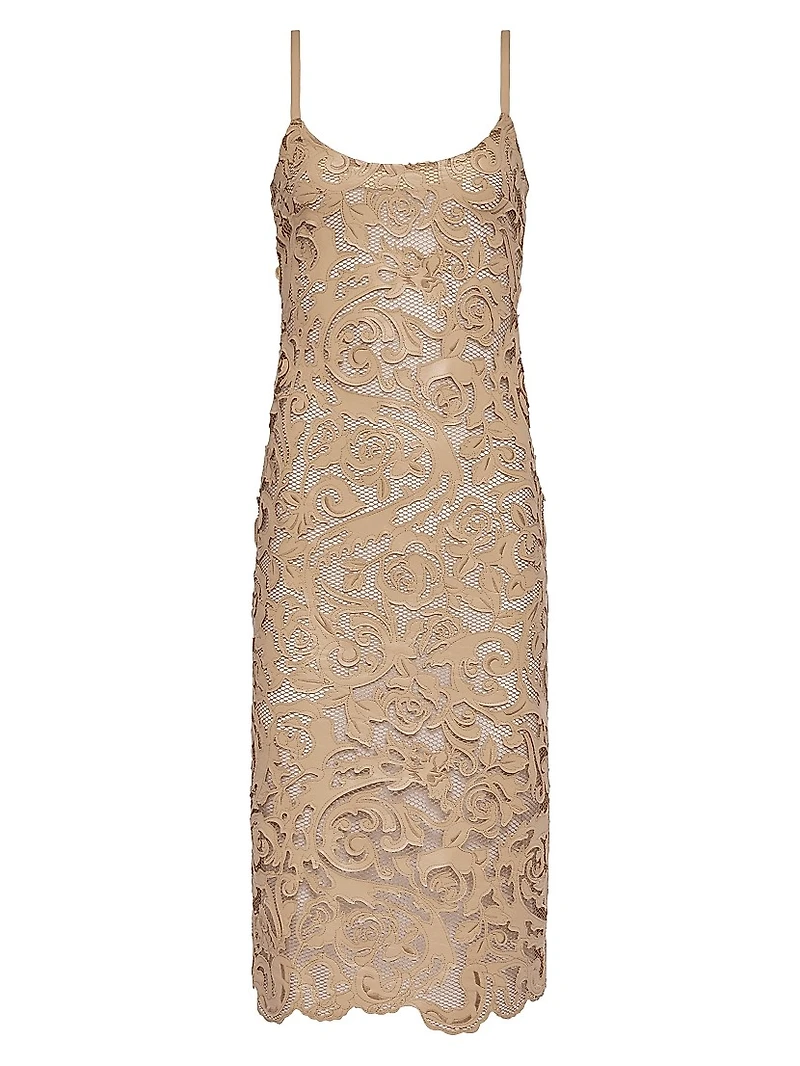 Kazuko Laser-Cut Sleeveless Mesh Midi-Dress