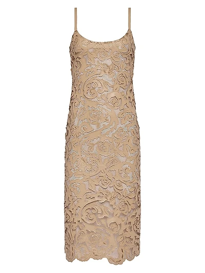 Kazuko Laser-Cut Sleeveless Mesh Midi-Dress