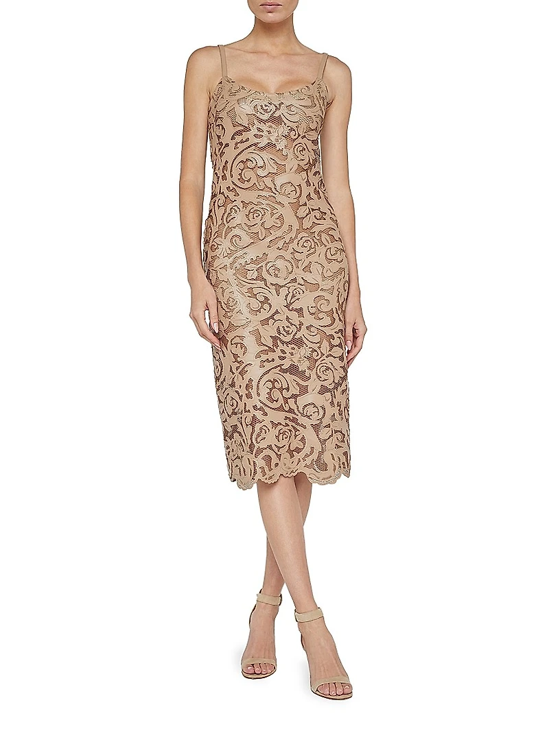 Kazuko Laser-Cut Sleeveless Mesh Midi-Dress