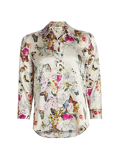 Dani Floral Silk Button-Front Blouse