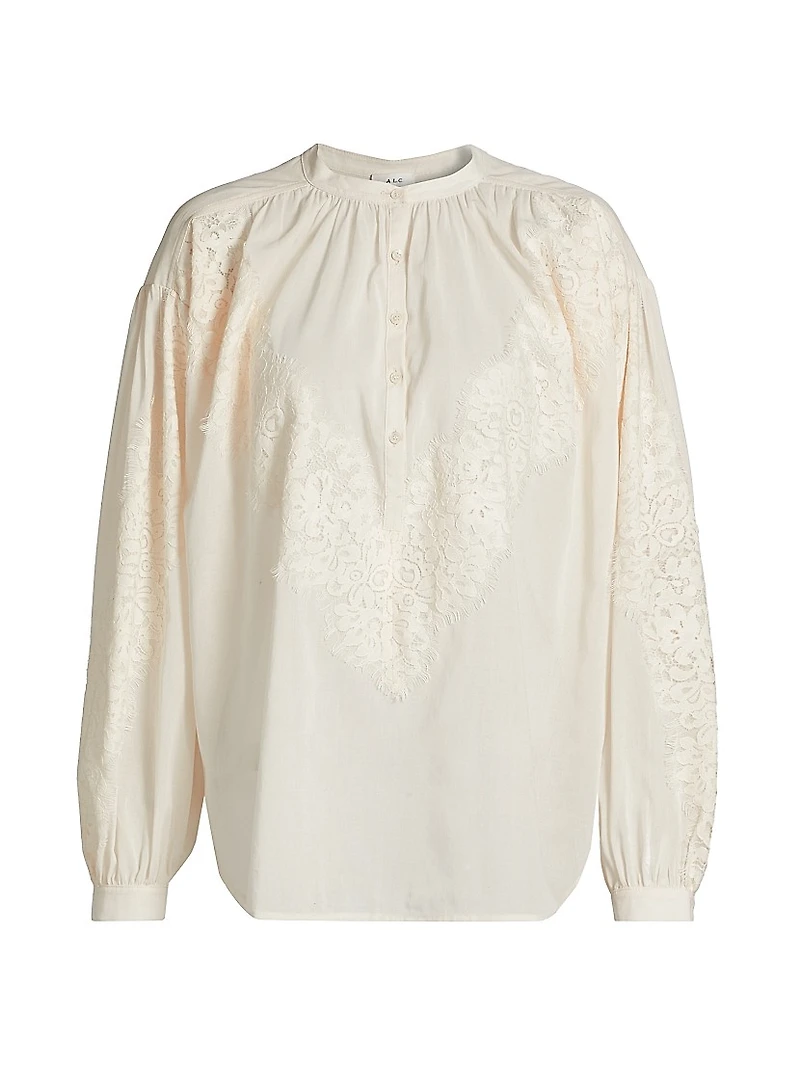 Elaine Cotton Lace-Trim Blouse