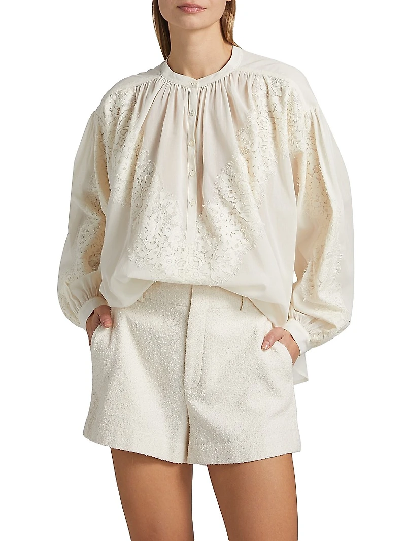 Elaine Cotton Lace-Trim Blouse