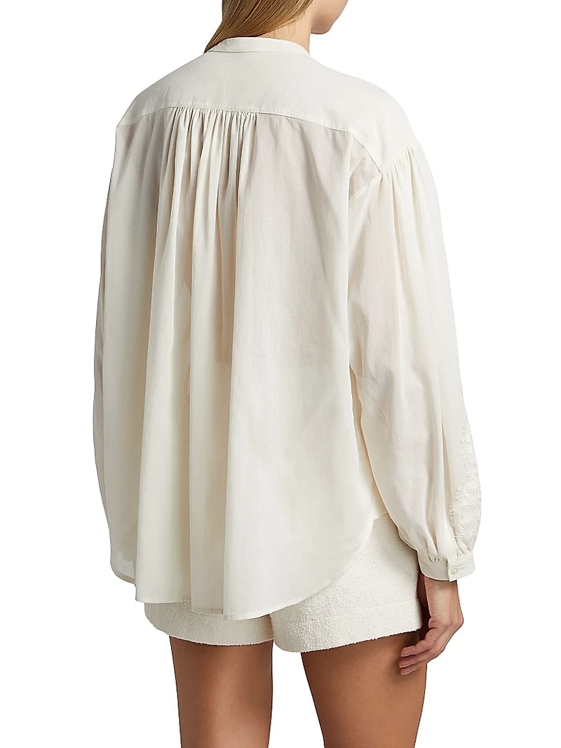 Elaine Cotton Lace-Trim Blouse