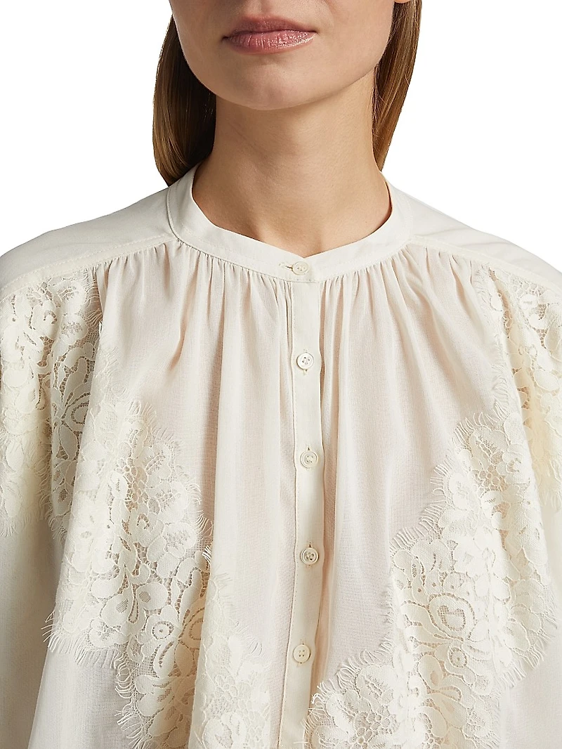Elaine Cotton Lace-Trim Blouse
