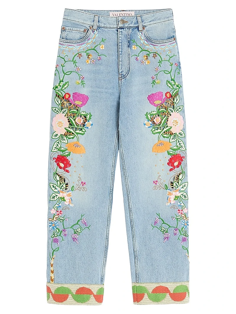 Embroidered Denim Pants