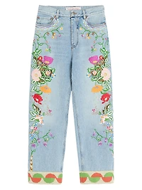 Embroidered Denim Pants