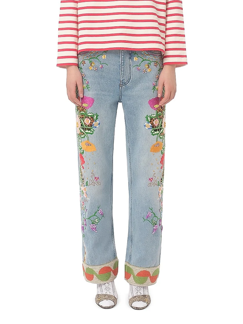 Embroidered Denim Pants