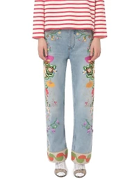 Embroidered Denim Pants