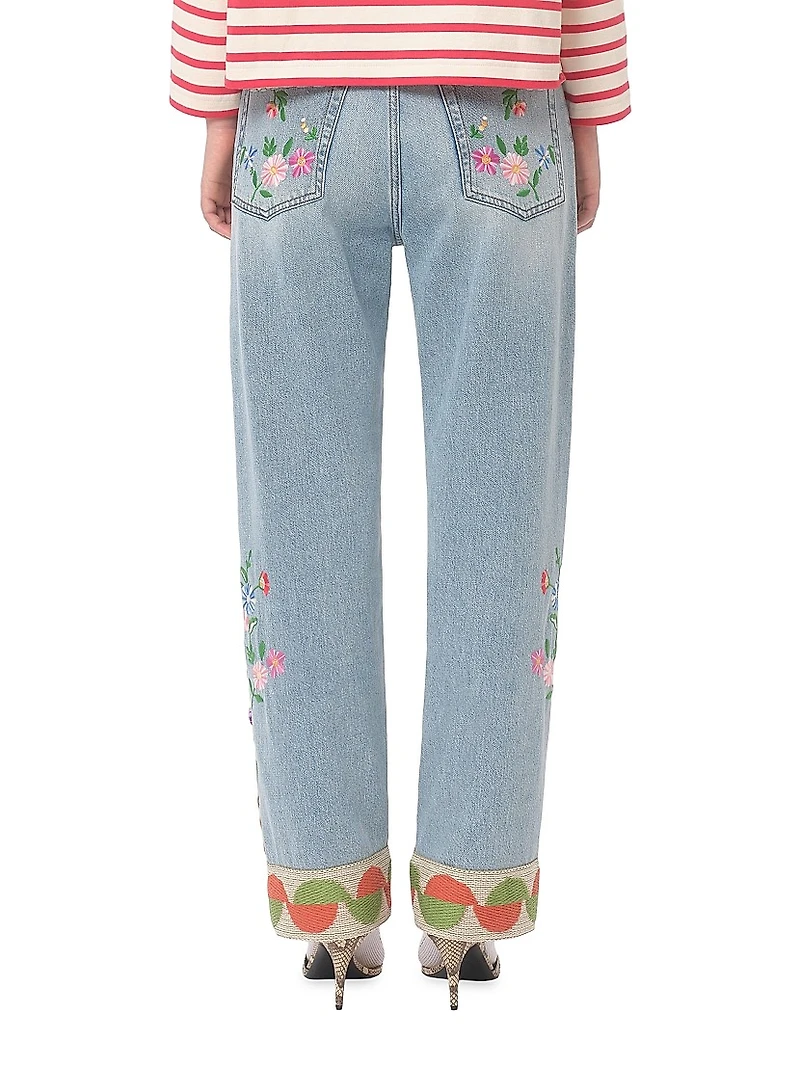 Embroidered Denim Pants