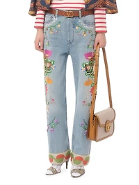 Embroidered Denim Pants