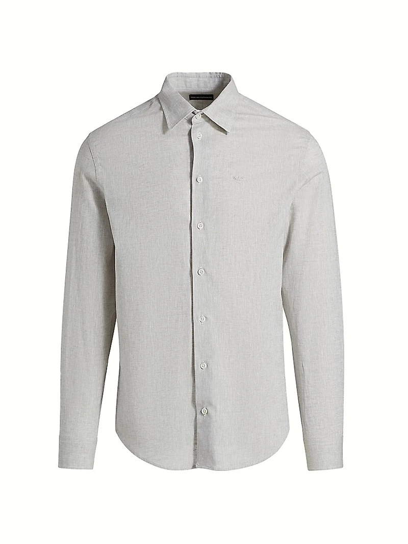 Linen-Cotton Button-Front Shirt