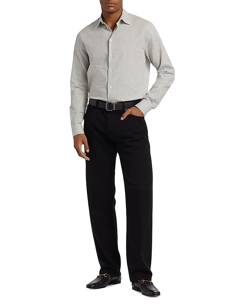 Linen-Cotton Button-Front Shirt