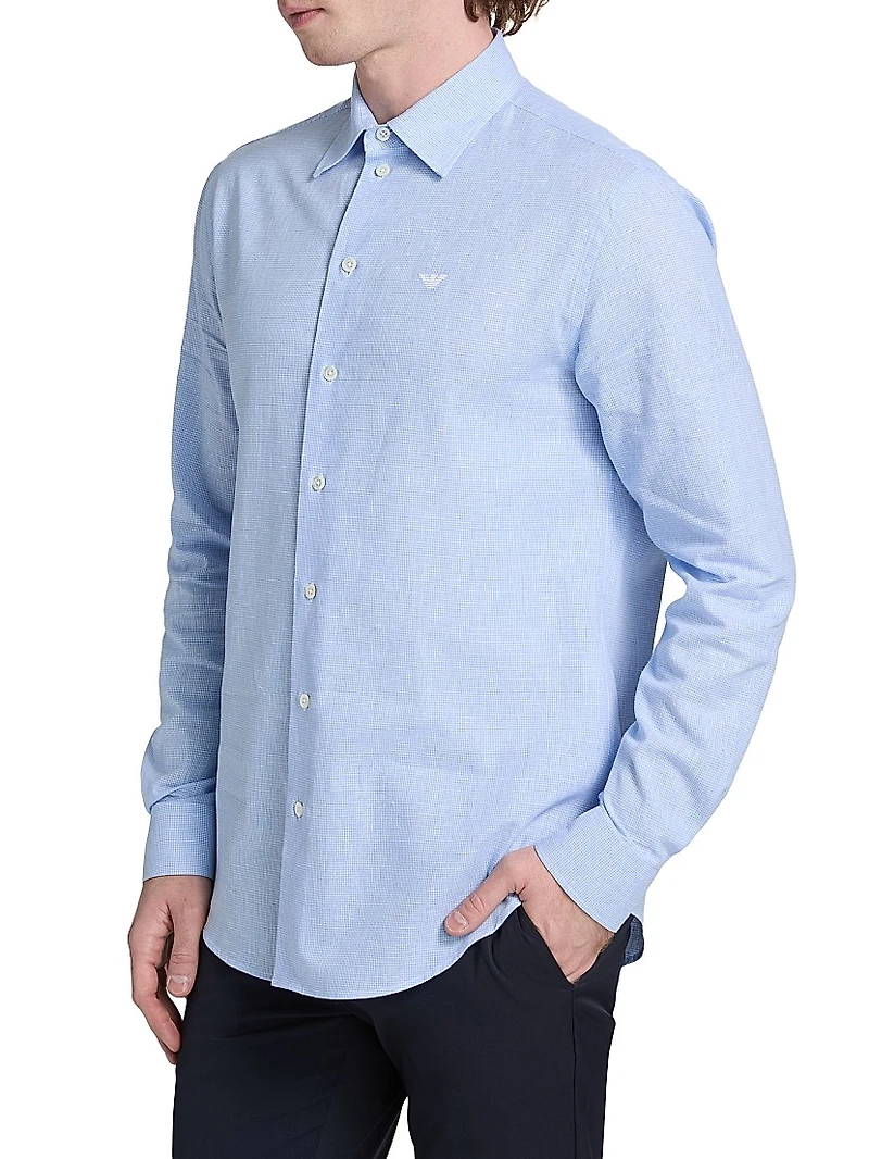 Linen-Cotton Houndstooth Shirt