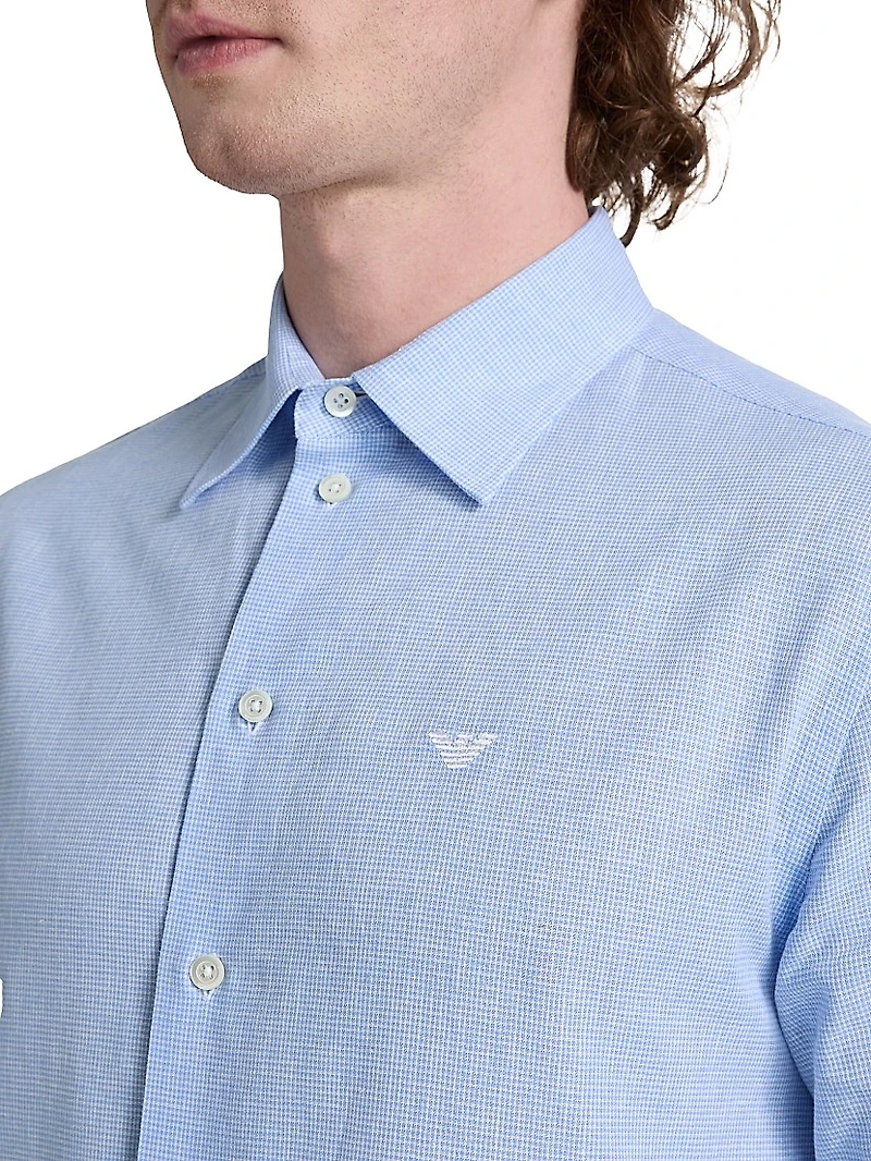 Linen-Cotton Houndstooth Shirt
