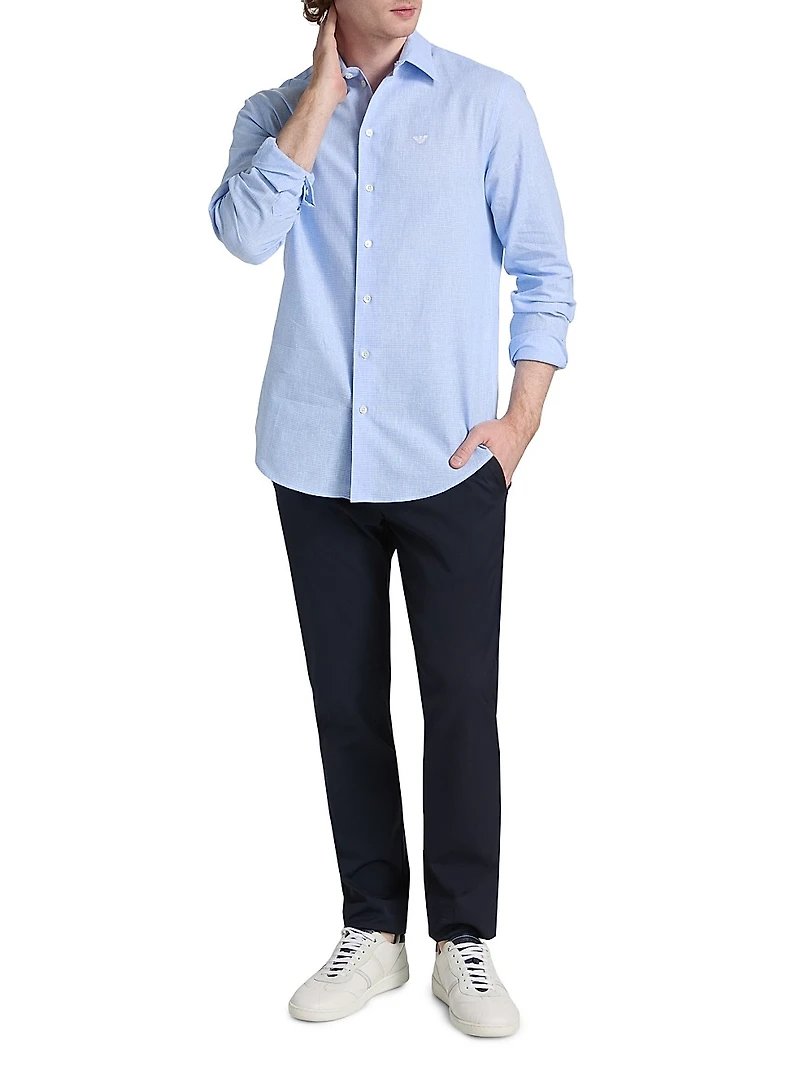 Linen-Cotton Houndstooth Shirt