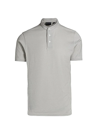 Nehru Striped Cotton Jersey Band-Collar Polo Shirt