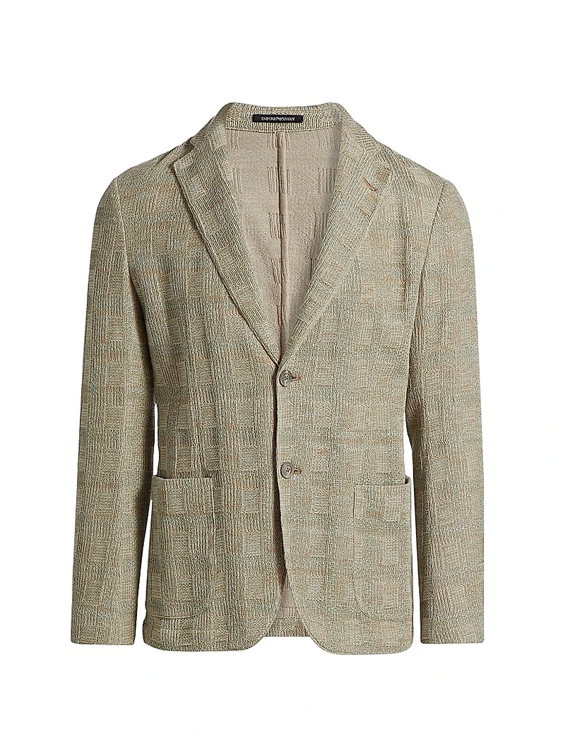 Textured Checked Knit Blazer