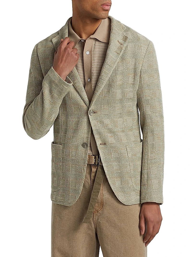 Textured Checked Knit Blazer