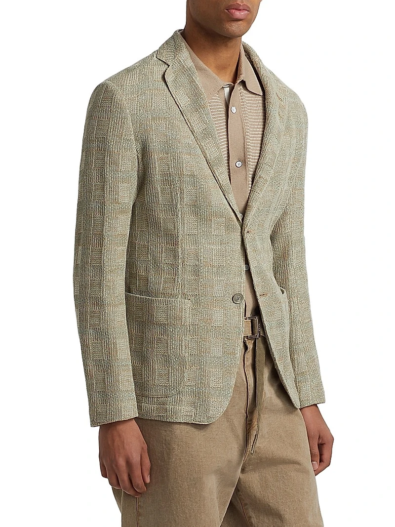 Textured Checked Knit Blazer