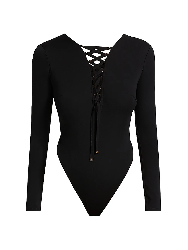 Jersey Lace-Up Long-Sleeve Bodysuit