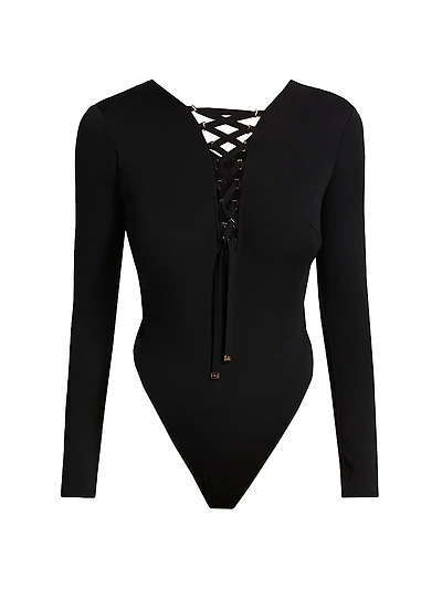 Jersey Lace-Up Long-Sleeve Bodysuit