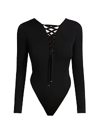 Jersey Lace-Up Long-Sleeve Bodysuit