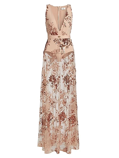 Sheer Floral Embellished Gown