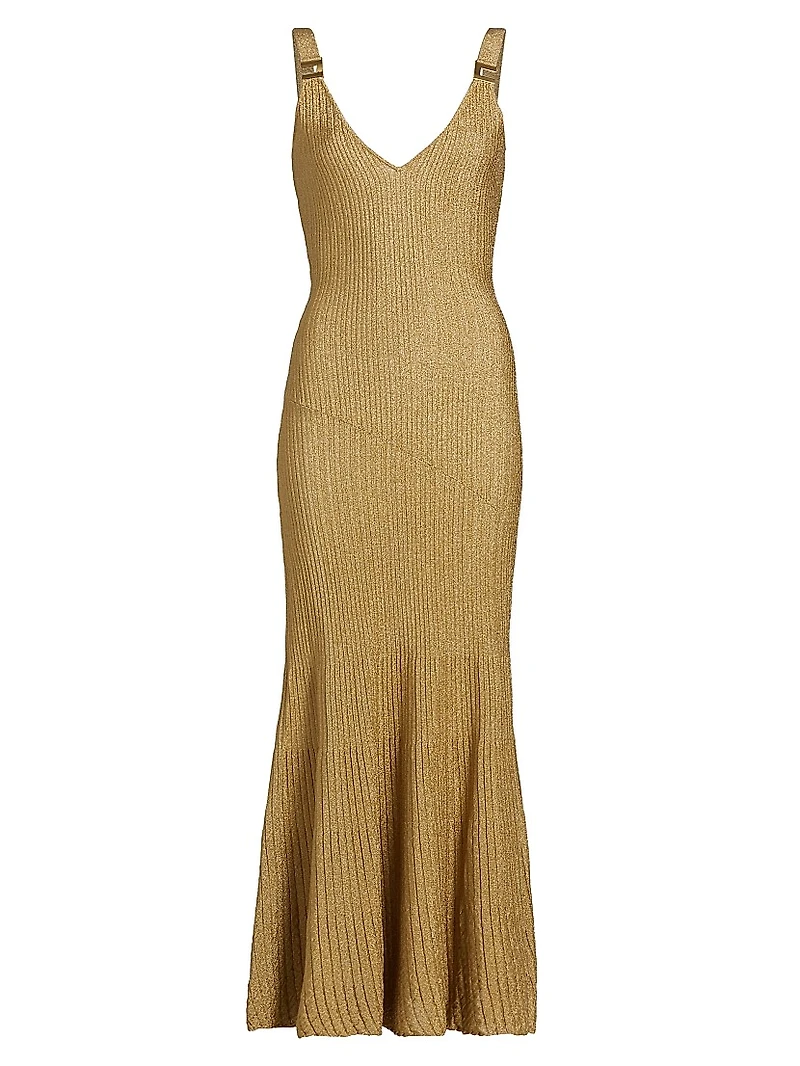 E. F. Metallic Ribbed Maxi Dress